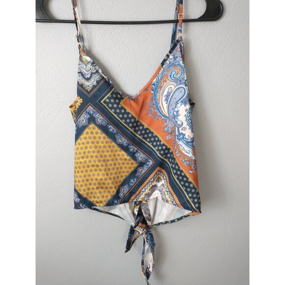 H&M Boho Paisley Patchwork TieFront TankTop Women’s Size4 Small AdjustableStraps - Picture 3 of 10
